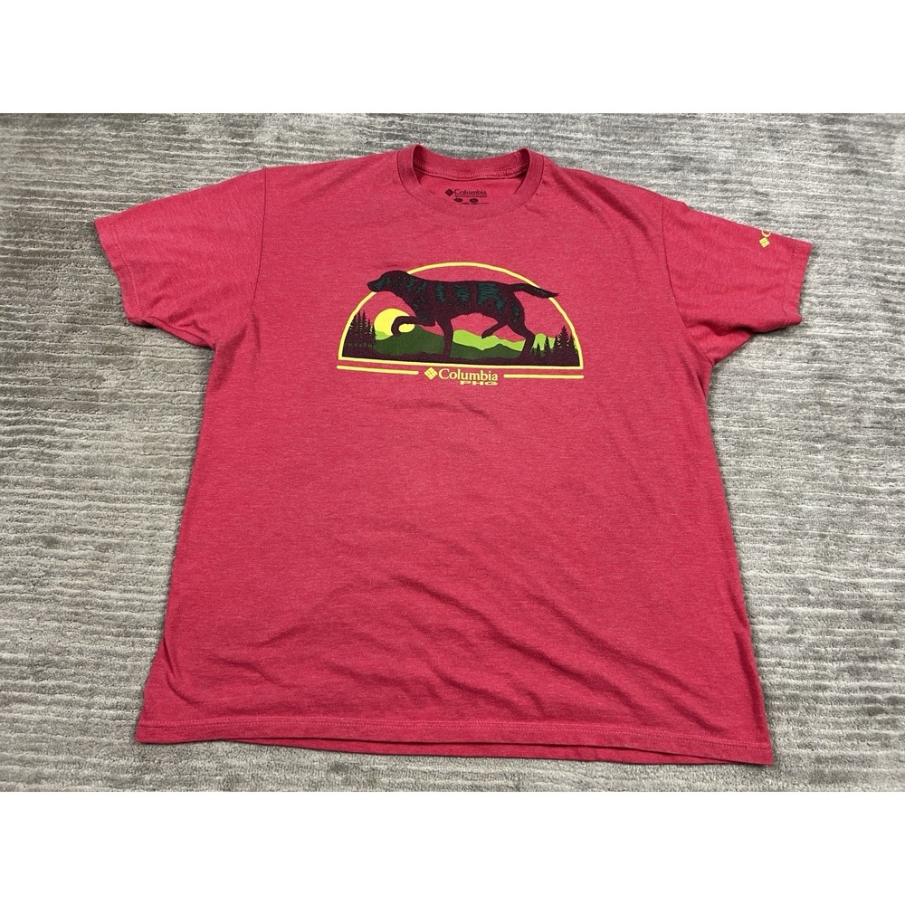 Columbia PHG Shirt Mens Large Red Dog Graphic Print Short Sleeve Cotton Blend